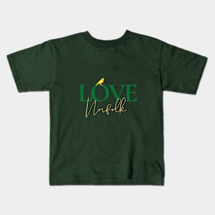 Love Norfolk in Green and Yellow Kids T-Shirt